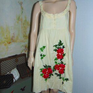 Cooper By Trelise Dress Women's Pale Yellow Embroidered Boho Cottagecore Cotton